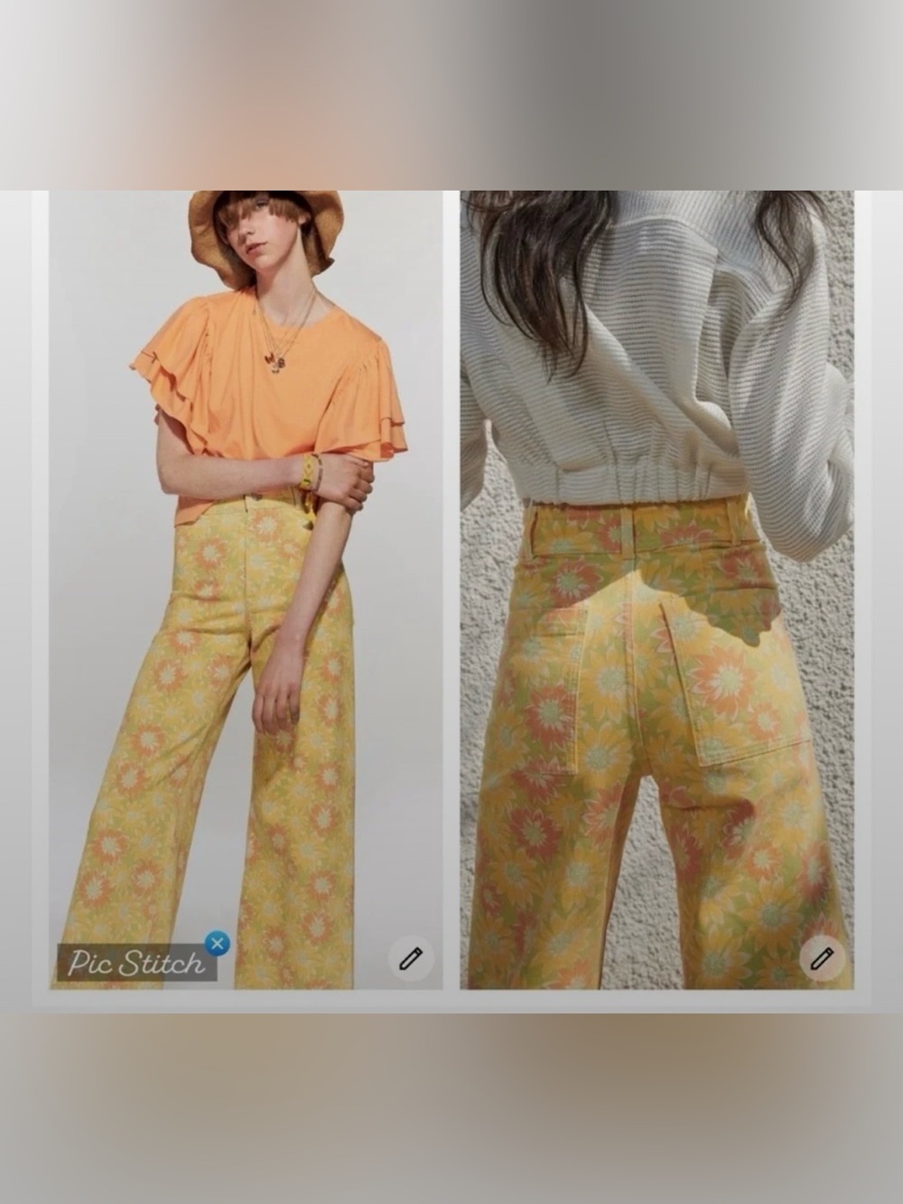 Zara Yellow Floral Wide Leg Jeans The Marine Straight size 6 floral yellow Y2K